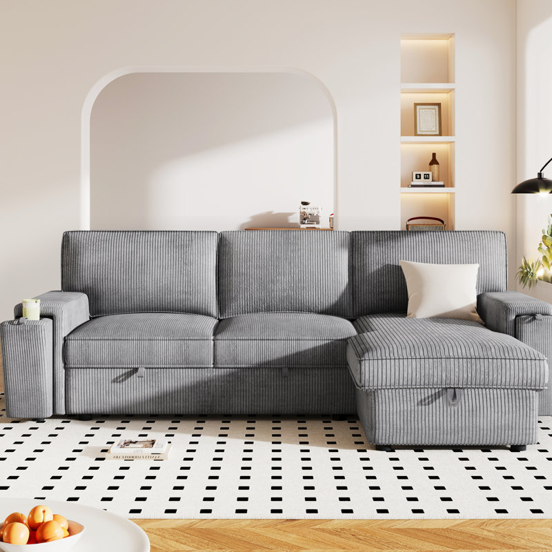 Canapé-lit de luxe avec accoudoirs et porte-gobelets, Gris