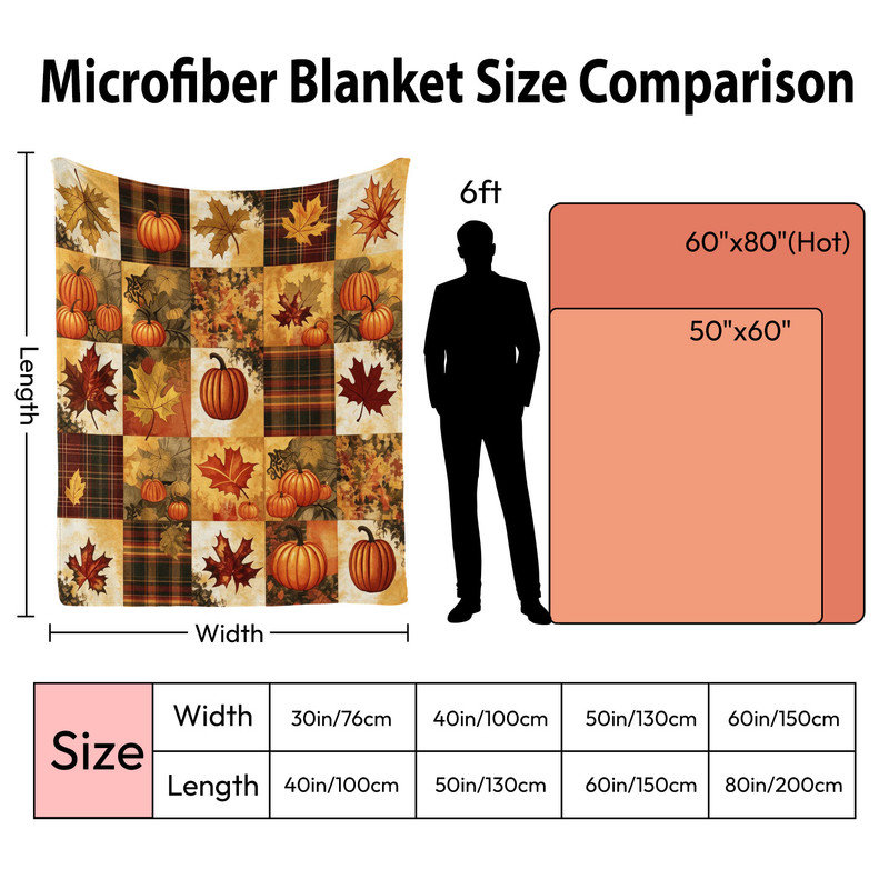 Couverture simple en flanelle JYK en microfibre moelleuse, douce et respirante, 60 po x 80 po, patchwork d'automne rétro