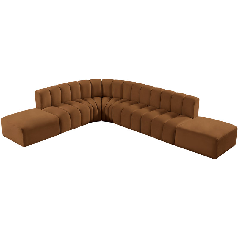 Hrefna Upholstered Curved Sectional with Ottoman Reversible, Saddle Velvet