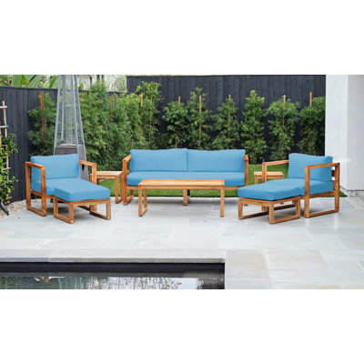 Teak 5 - Person Patio Conversation Sets with Sunbrella® Cushions