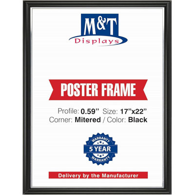 M&T Displays Snap Poster Frame 17x22 Inch 0.59" Aluminum Profile Front Loading Wall Mounting Picture Photo Document Certificate Sign Holder Mitered Corner Anti Glare Cover