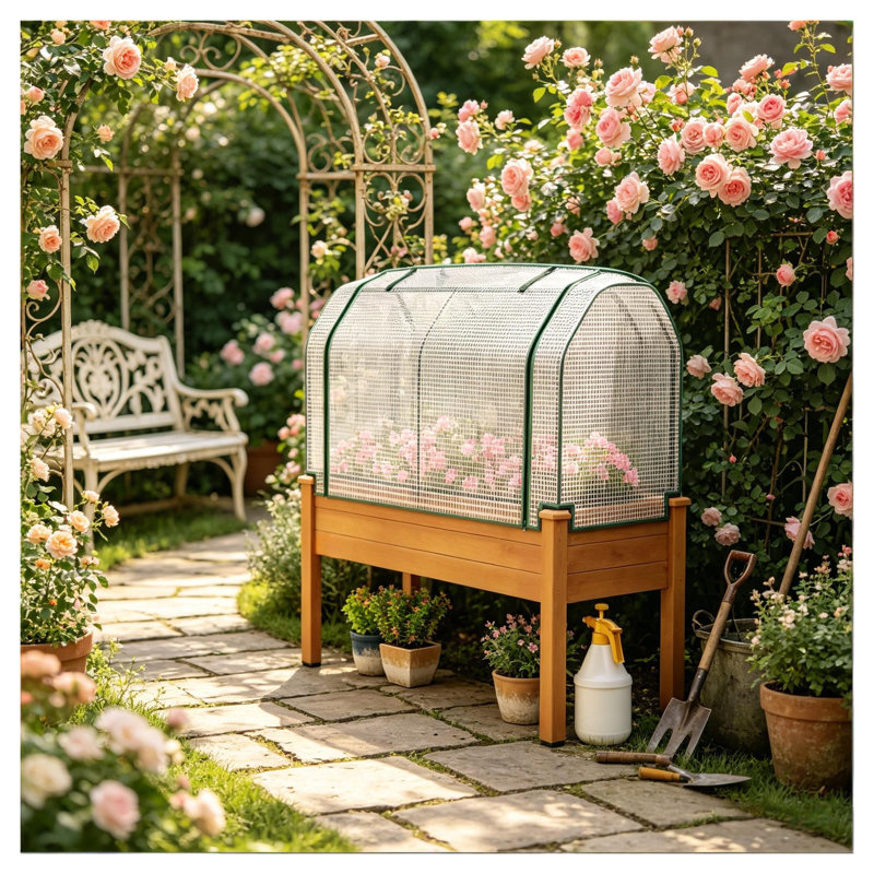 Boîte à fleurs surélevée pour jardin pour légumes et fleurs, finition sable avec support en acier