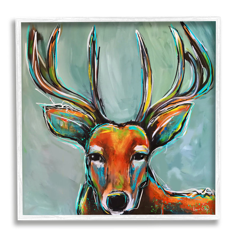 Cerf urbain moderne - peinture, H 24 po x l 24 po x P 1,5 po, Giclée encadrée blanc bord de mer