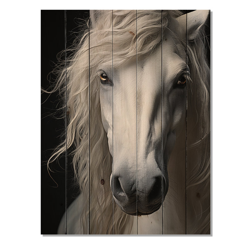 Cheval blanc sérénité - reproduction d'animaux sur bois de pin naturel, H 32 po x l 24 po x P 0,78 po