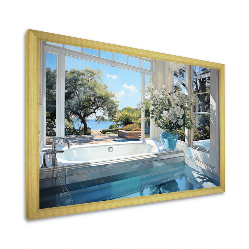 «Bathroom Tranquil Reflections III - Bath & Laundry», reproduction d'art sur toile, Encadrement doré