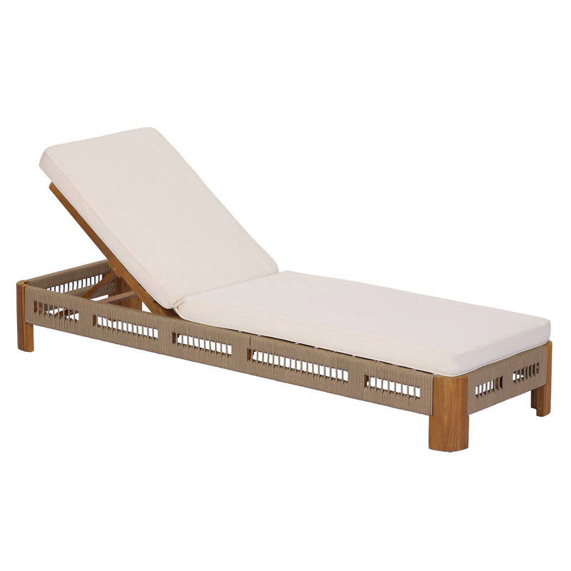 Aveline  Modern Coastal Acacia Wood Outdoor Chaise Lounge with Cushions & Adjustable Backrest, 1