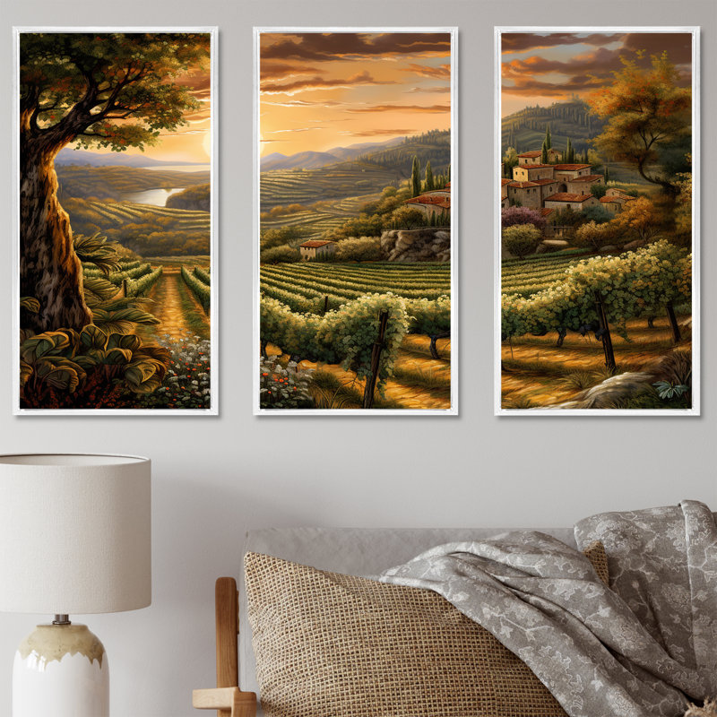 «Vineyard Charm», ensemble d'art sur toile Vineyard, Cadre flottant blanc, H 32 po x l 48 po x P 1 po