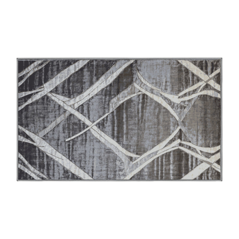 Machine Washable Gray Area Rug, Rectangle 5' x 7'