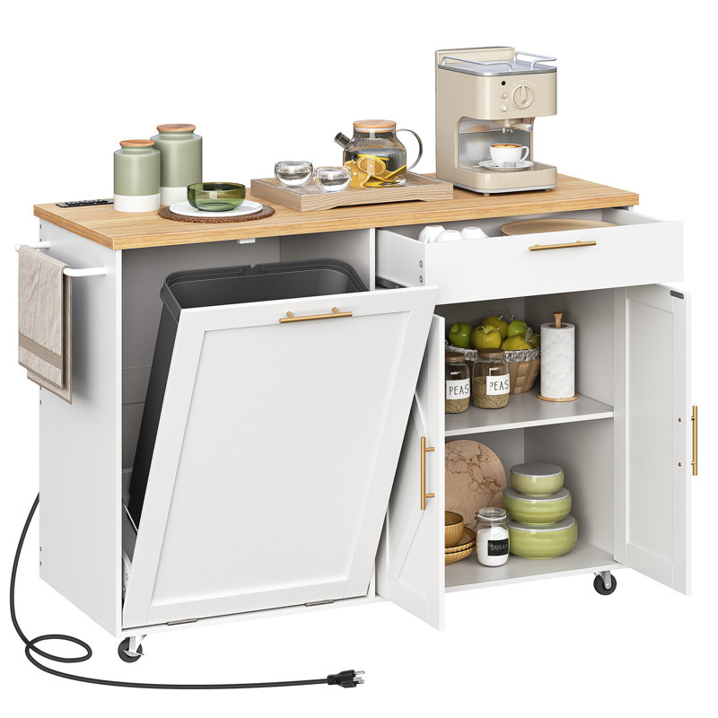 Îlot de cuisine avec poubelle 13 gallons et multiprise