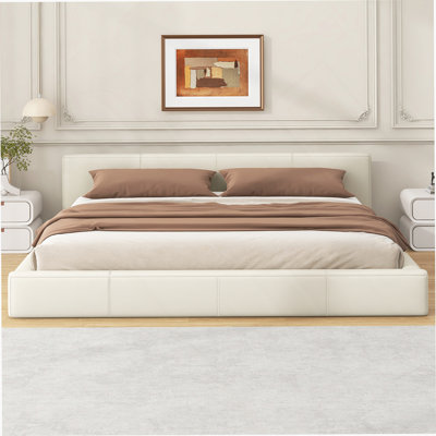 [Lit rembourré beige élégant] - Le choix idéal pour votre chambre à coucher, très grand lit