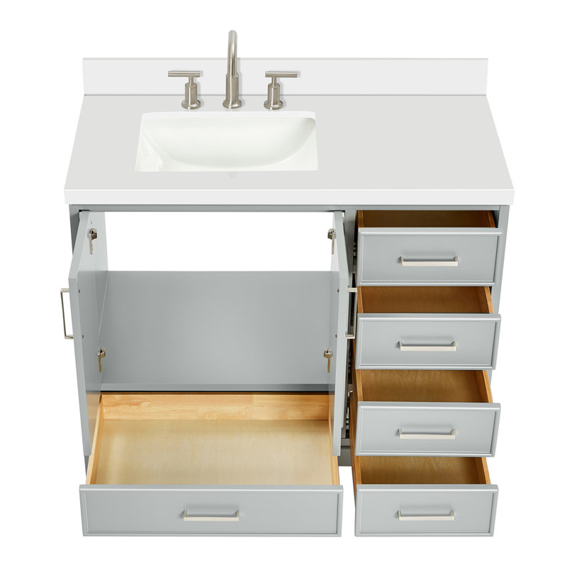 Ensemble de meuble-lavabo simple 43 po avec plateau Abshire, Gris