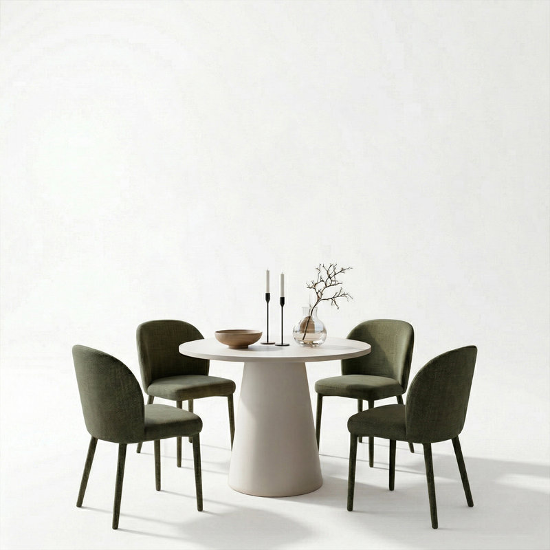 5-Piece Dining Table Set For 4,Round Pedestal Table With Upholstered Dining Chairs, Green