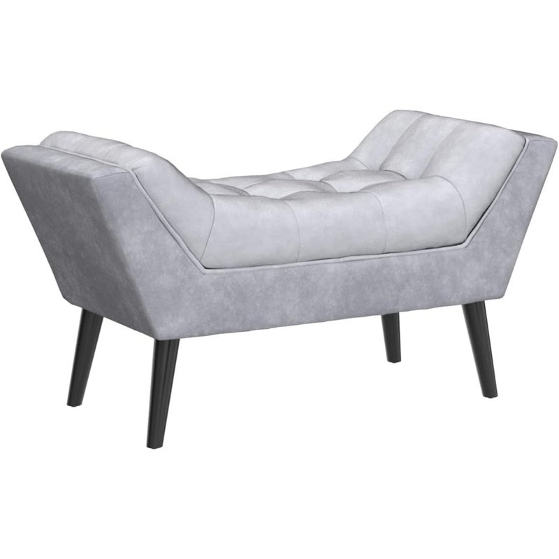 Fetush Velvet Upholstered Bench, Light Gray