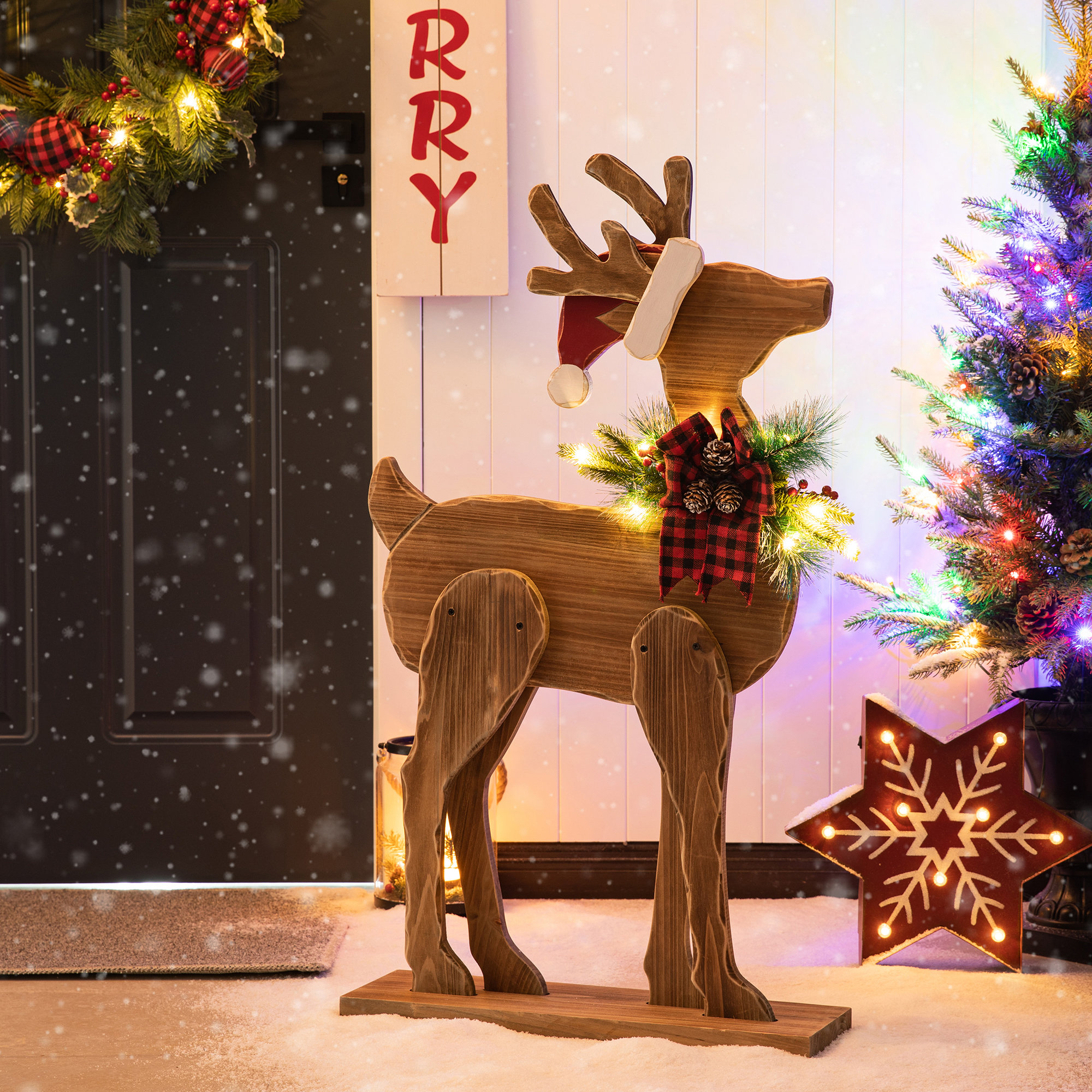 The Twillery Co. Lisdale Chunky Wooden Christmas Reindeer Porch Decor & Reviews | Wayfair