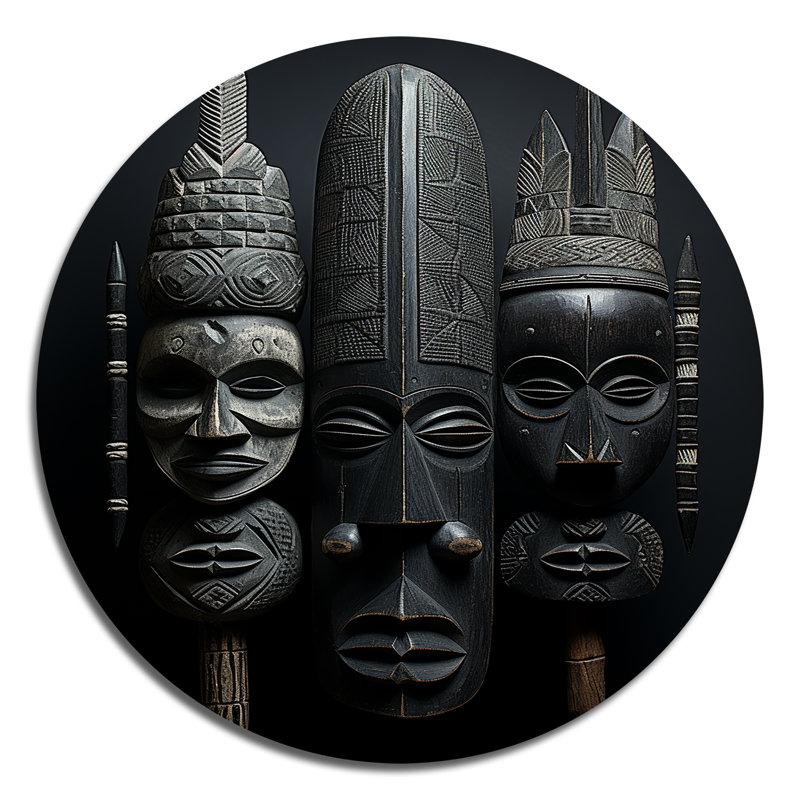 Masque africain - personnes rondes, art en métal, H 23 po x l 23 po