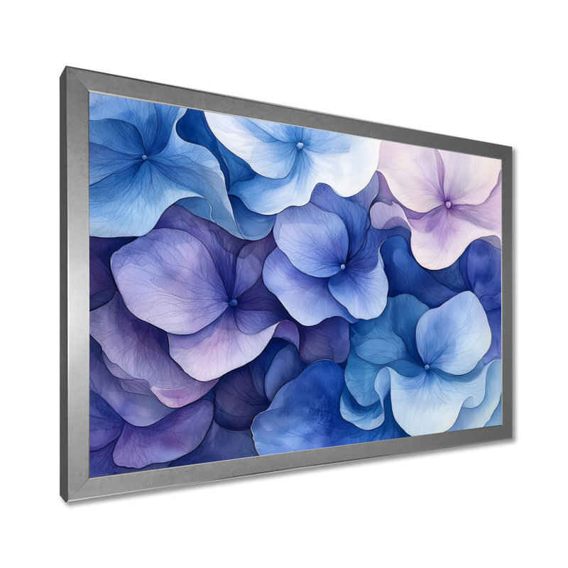 Jacelyn, hortensia, pétales, vagues d'harmonie - hortensia, art mural, Reproduction encadrée d'une seule photo, Argent argent