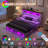 Sherell Bed Frame with Bookcase Storage Headboard and Footboard, LED Lights, Charging Station-409051022-409051020