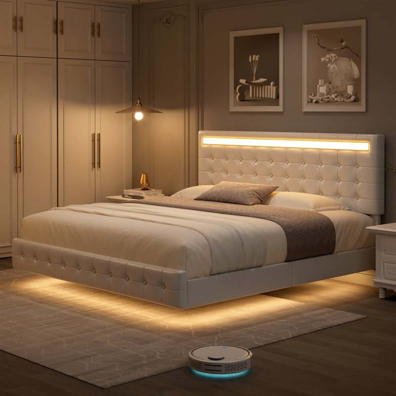 Bocar Standard Platform Bed, White, Queen