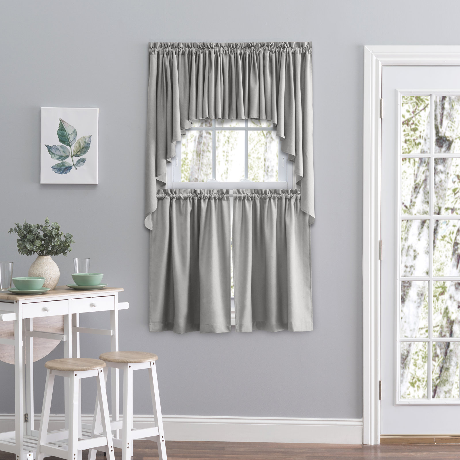 2-Piece Opaque Polyester Swag Window Valance , Gray, 62" W x 38" L