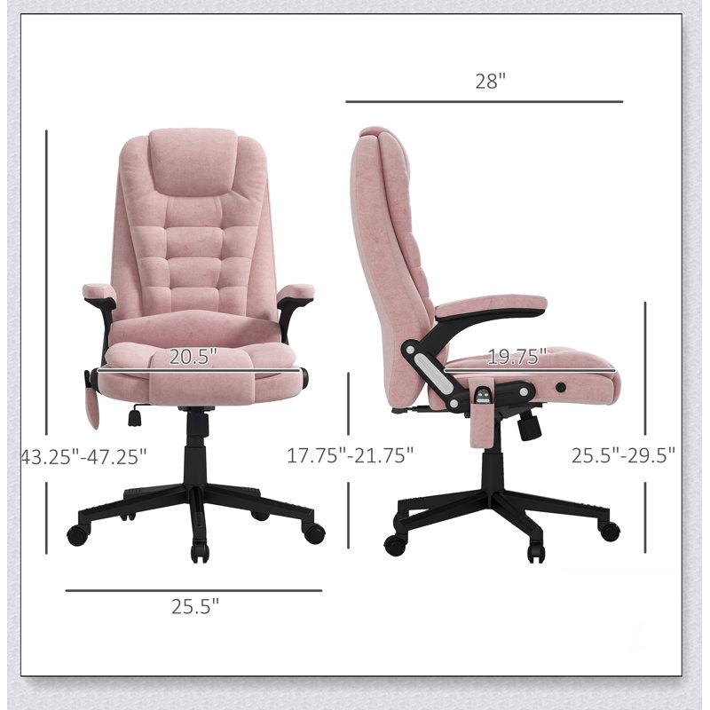 Fauteuil de bureau vibrant à 6 points avec massage chauffant, dossier haut inclinable en lin avec dossier inclinable, accoudoirs rembourrés et télécommande, crème 