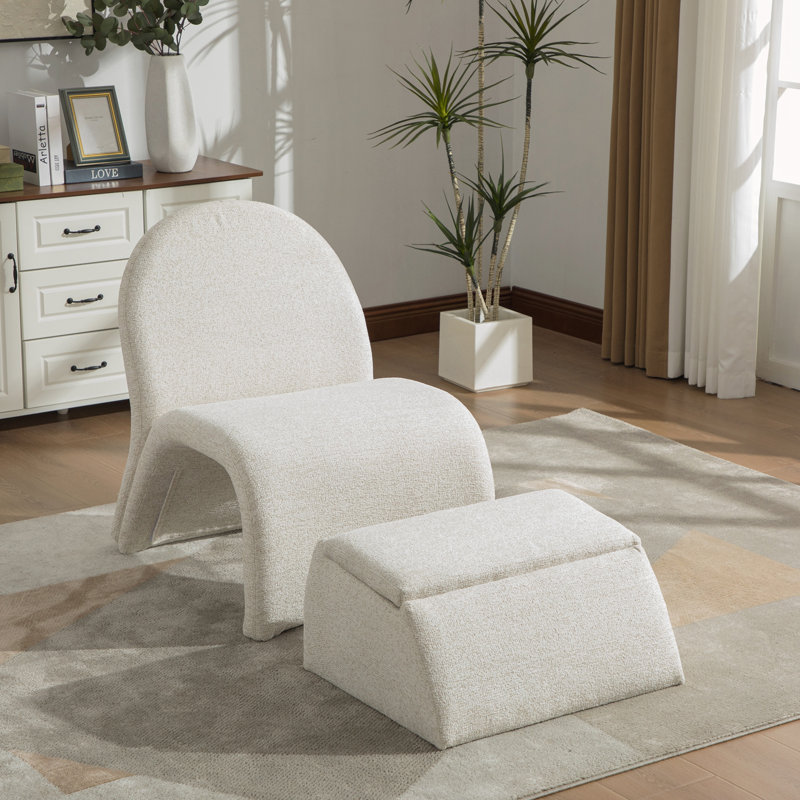 Fauteuil rembourré moderne avec repose-pieds avec rangement, Beige