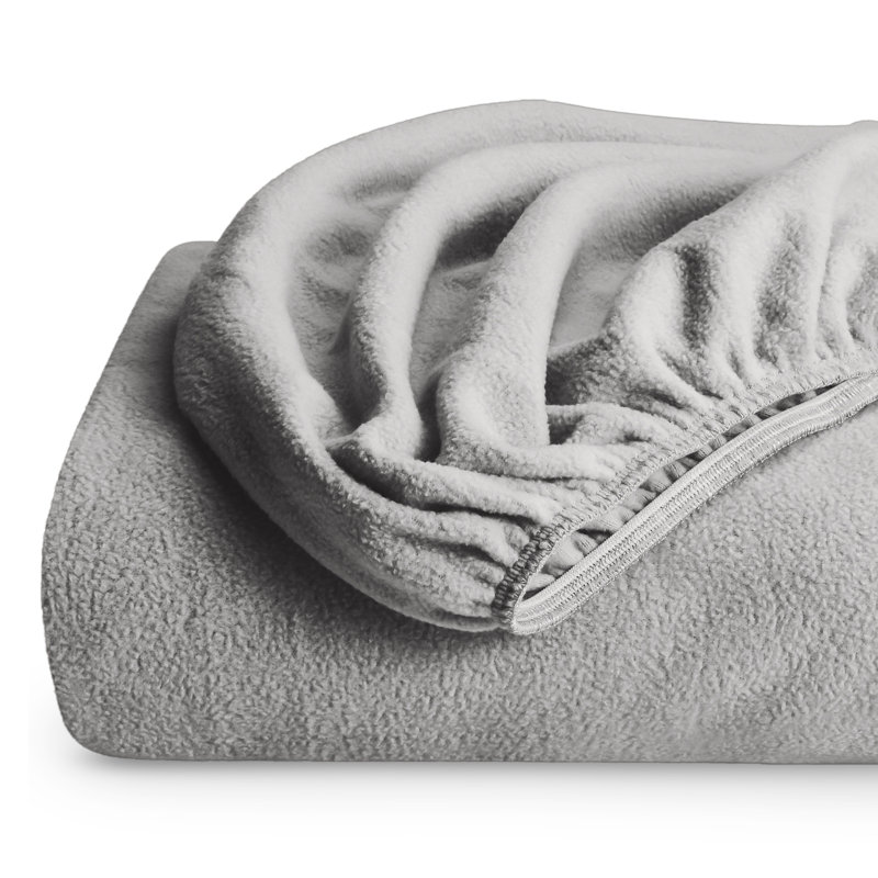 Queen Light Grey Microfiber Deep Pocket Fleece Fitted Sheet