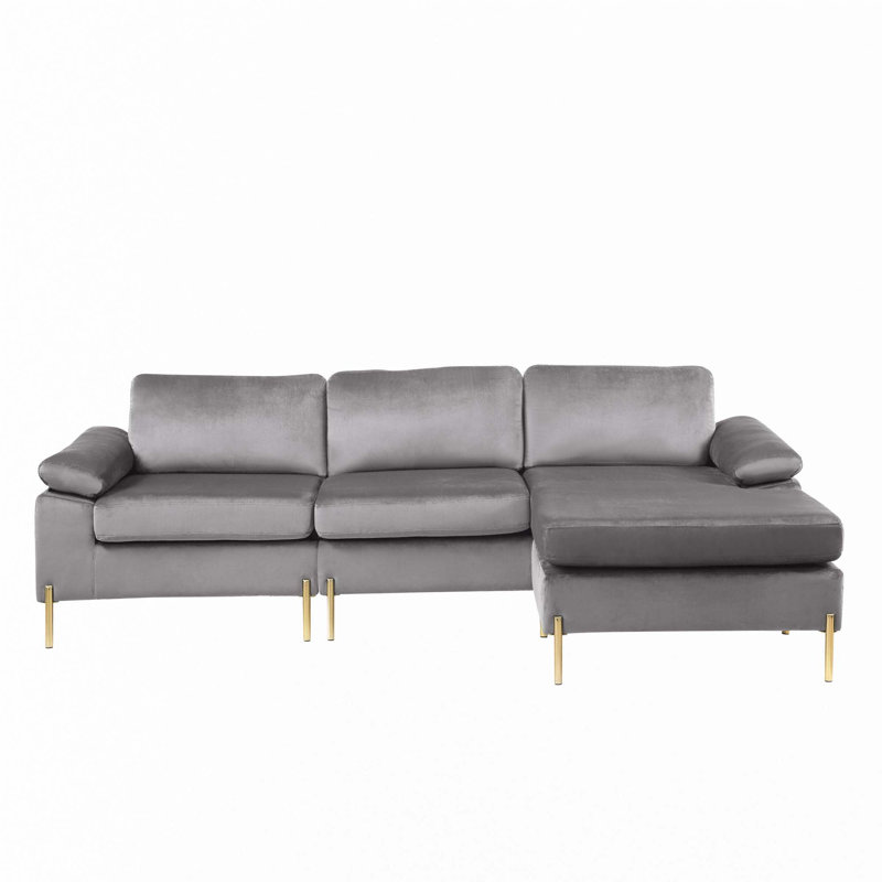 Shannon Velvet Sectional Sofa with Chaise, Gray Velvet