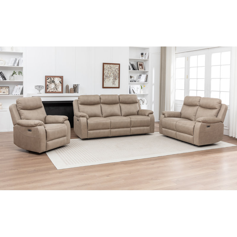 Conrad Fabric Manual Reclining Sofa , Stone, 3