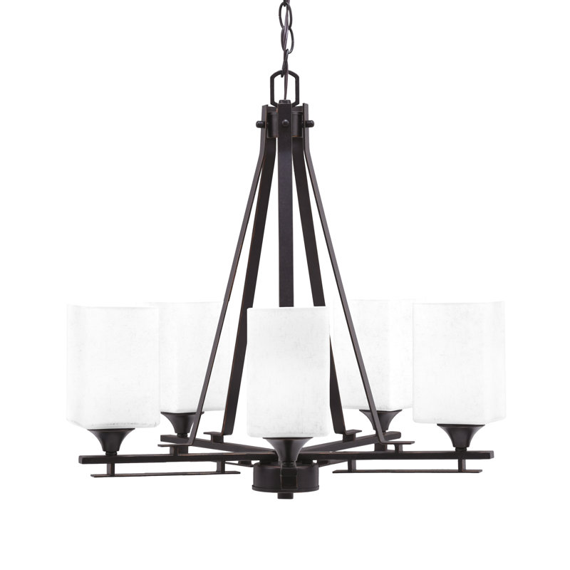 Lustre 5 lumières Uptowne illustré en finition granite foncé avec verre mousseline carré 4 "