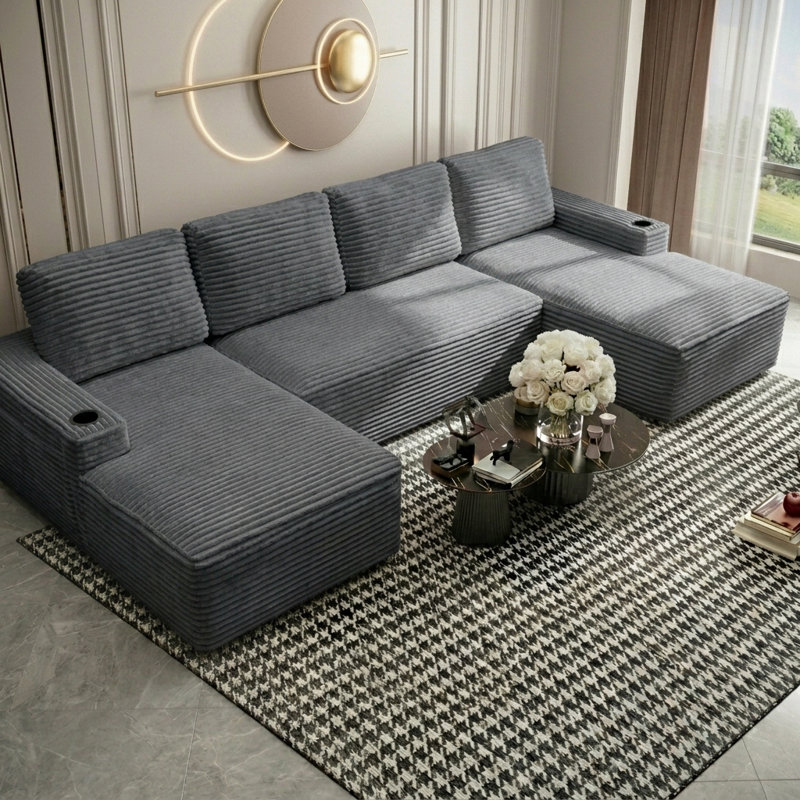 Canapé modulaire en forme de U 133,4 po en forme de U pour le salon, confortable canapé-lit modulaire désossé, sans combinaison, gris foncé