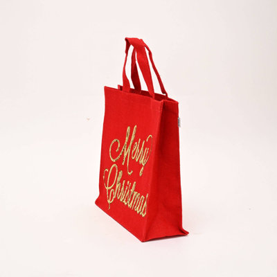 Sac-cadeau de Noël | Sac en jute laminée avec motif à paillettes