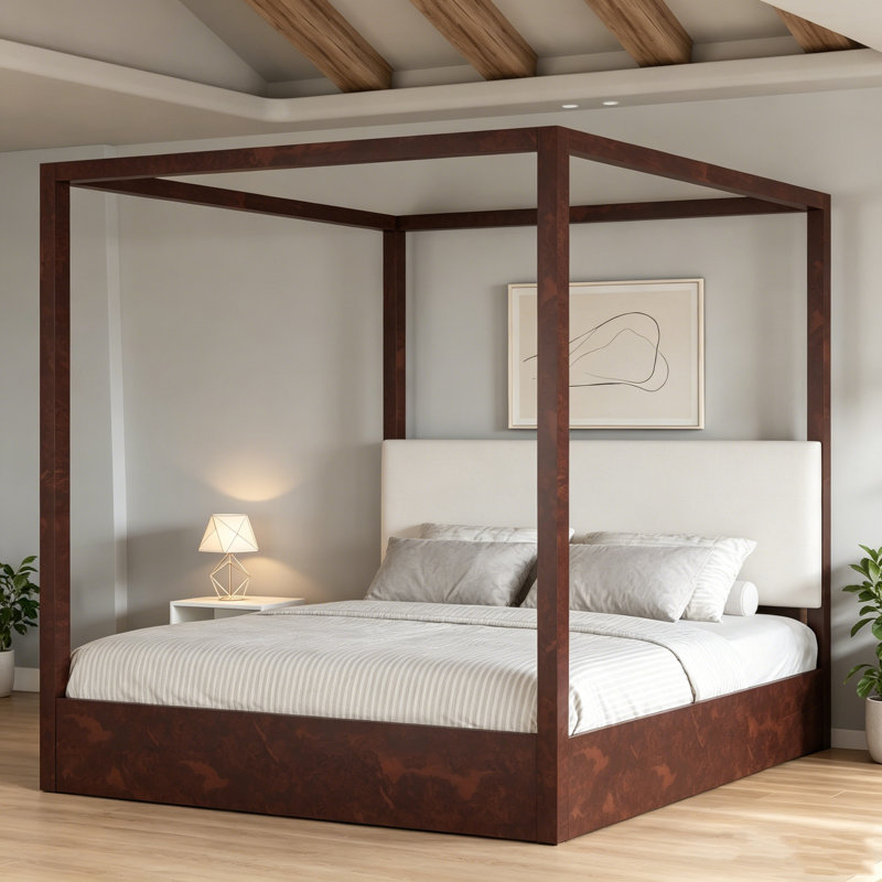 Lit plateforme à baldaquin très grand espresso avec tête de lit tapissier, Très grand lit, Espresso