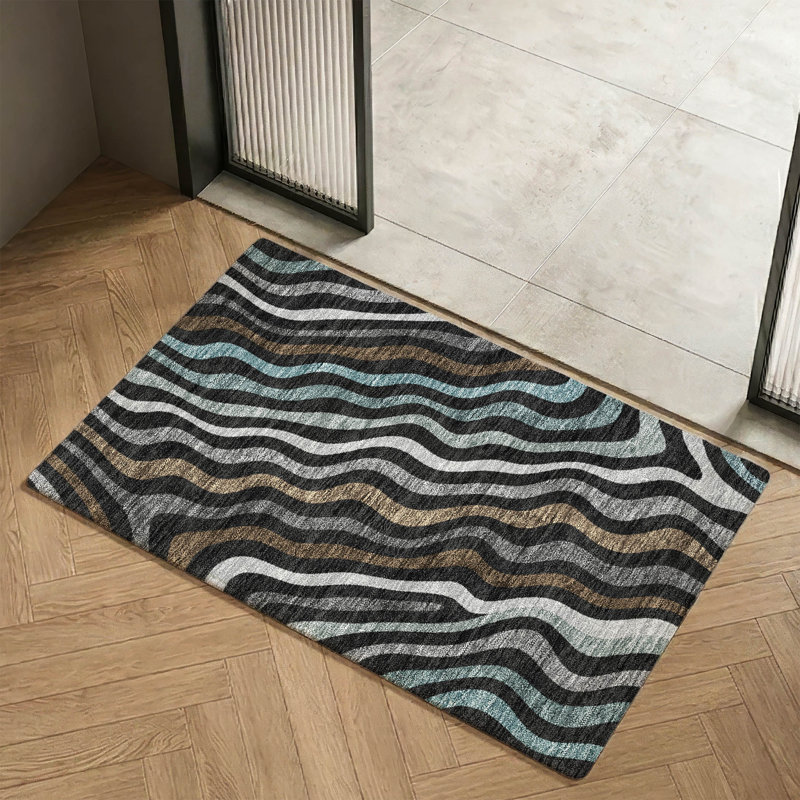Tapis abstrait lavable à la machine Premium, Black, 2'6" x 3'10"