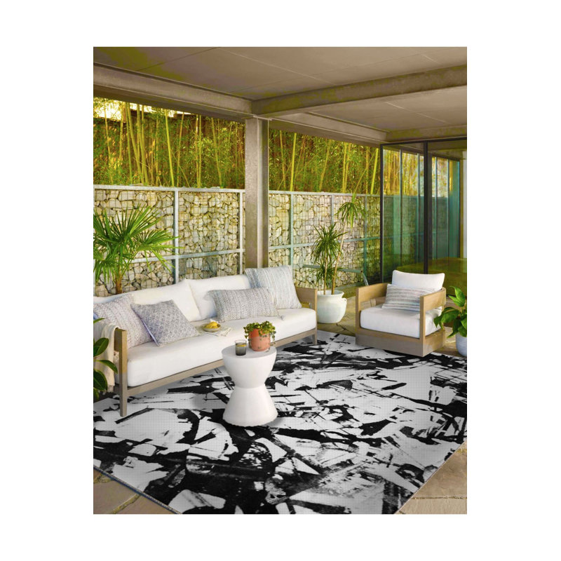 Black Shaped Patterned Woven Base Washable Rug, Rectangle 5'1" x 7'7" Rug Pad Included