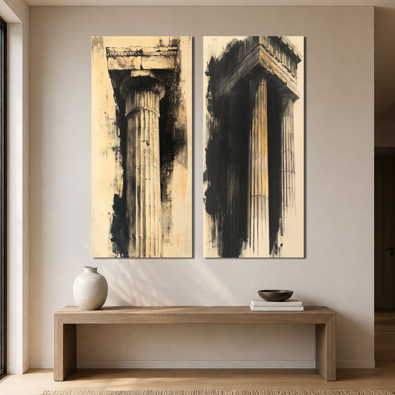Colonne en Sumi-E Silence I - Architecture urbaine - Tableau encadré en deux parties, 60" H x 56" W, Wrapped Canvas