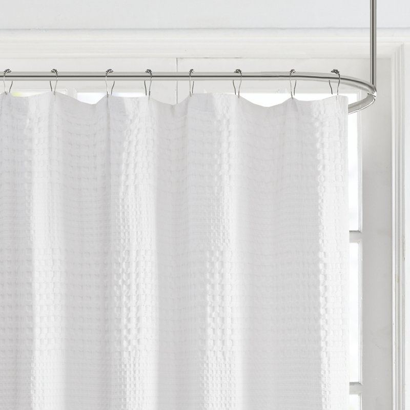 White Waffle Weave Cotton Shower Curtain