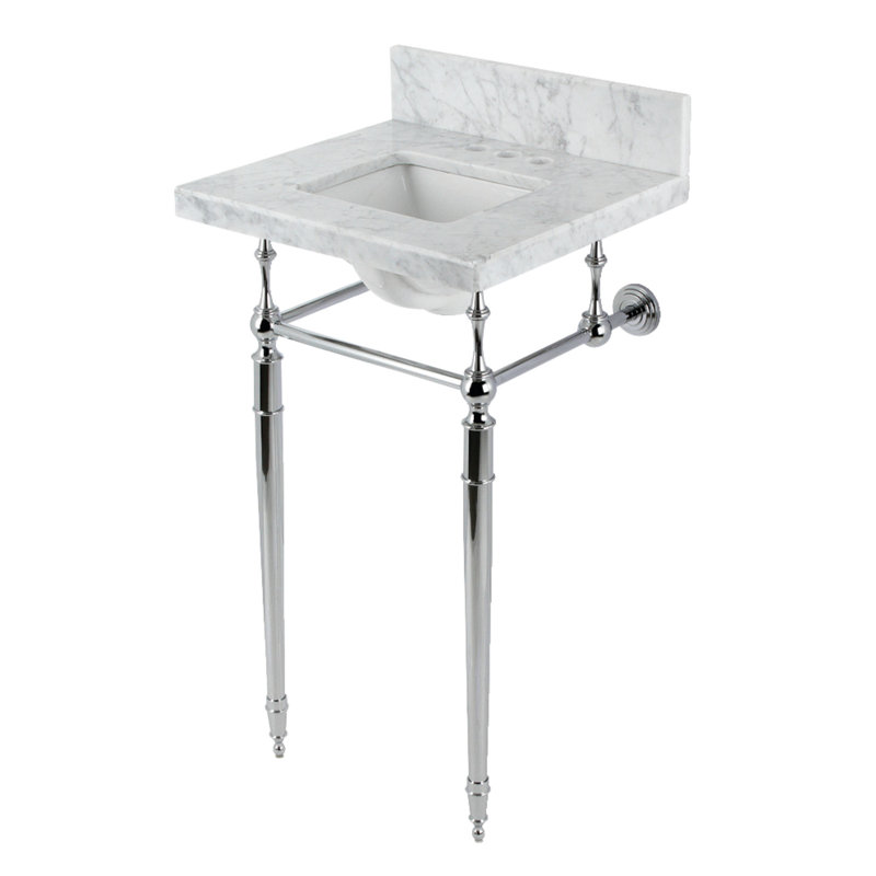 Kingston Brass Edwardian 19-Inch Carrara Marble Console Sink with Brass Legs (4-Inch, 3-Hole)