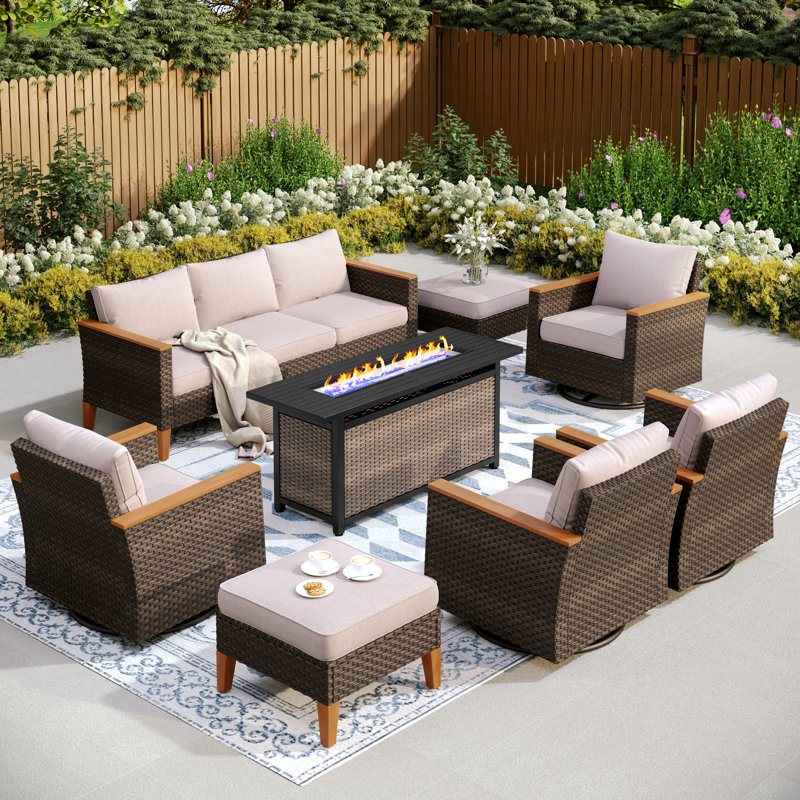 Argyri Outdoor Wicker Patio Conversation Furniture Set With Swivel Chairs, Yes