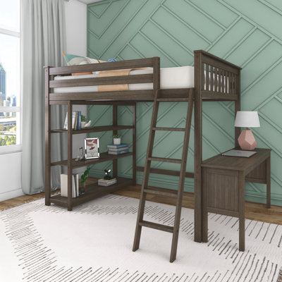  Ermal Full High Loft Bed With Bookcase And Desk