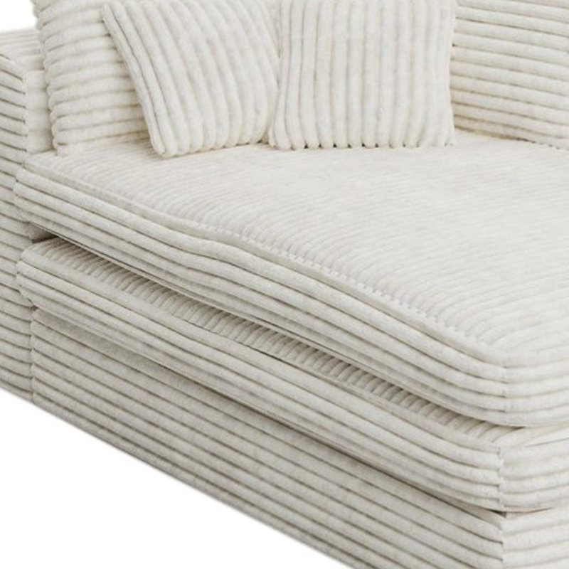 Chaise longue 67 po en velours côtelé blanc faisant face à la droite