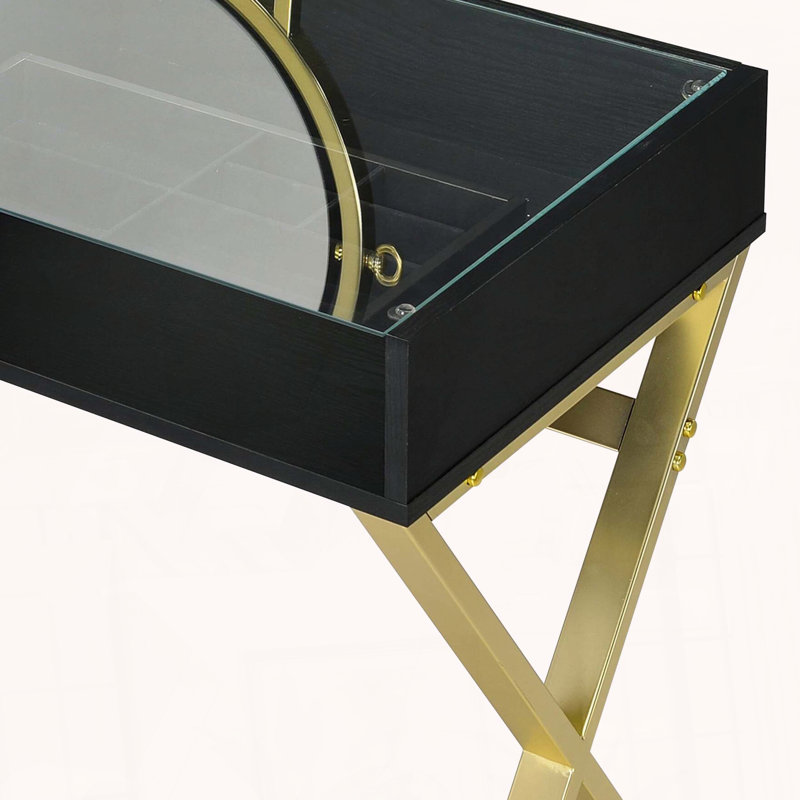 Vanity Desk with Mirror and Jewelry Tray