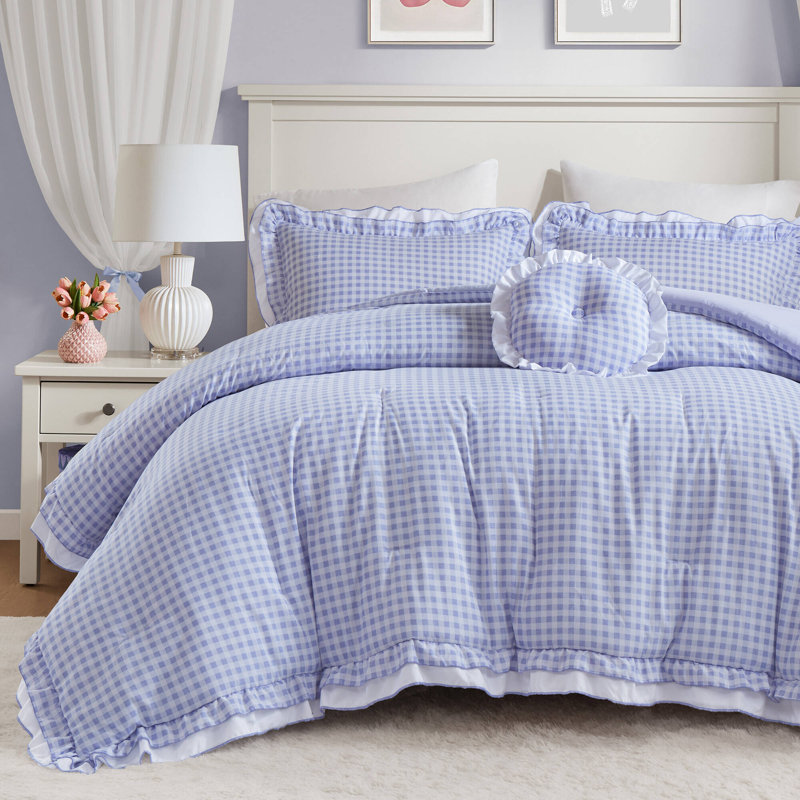 Rowena 4PCS Comforter Set, Blue, Full Comforter + 3 Additional Pieces