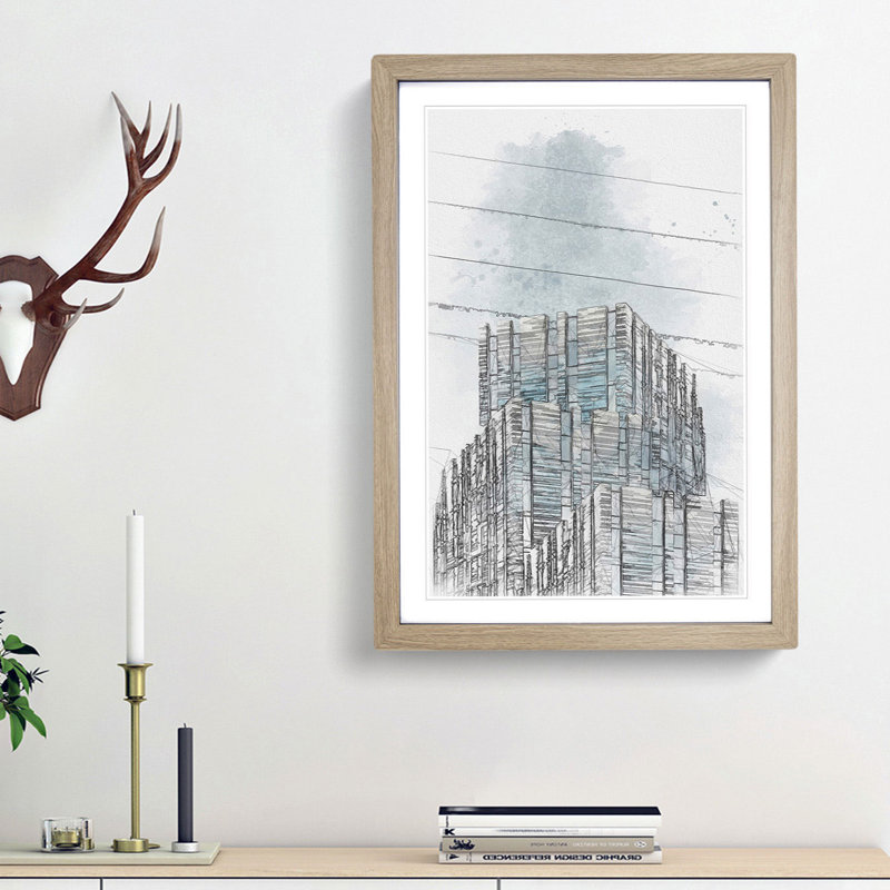Sketching the Architecture Vol.9 - Picture Frame Graphic Art Print, 87cm H x 62cm W x 2cm D, Oak Framed