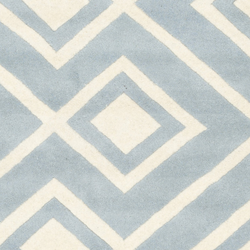 Blue and Ivory Geometric Hand-Tufted Wool Rug, 8' x 10'