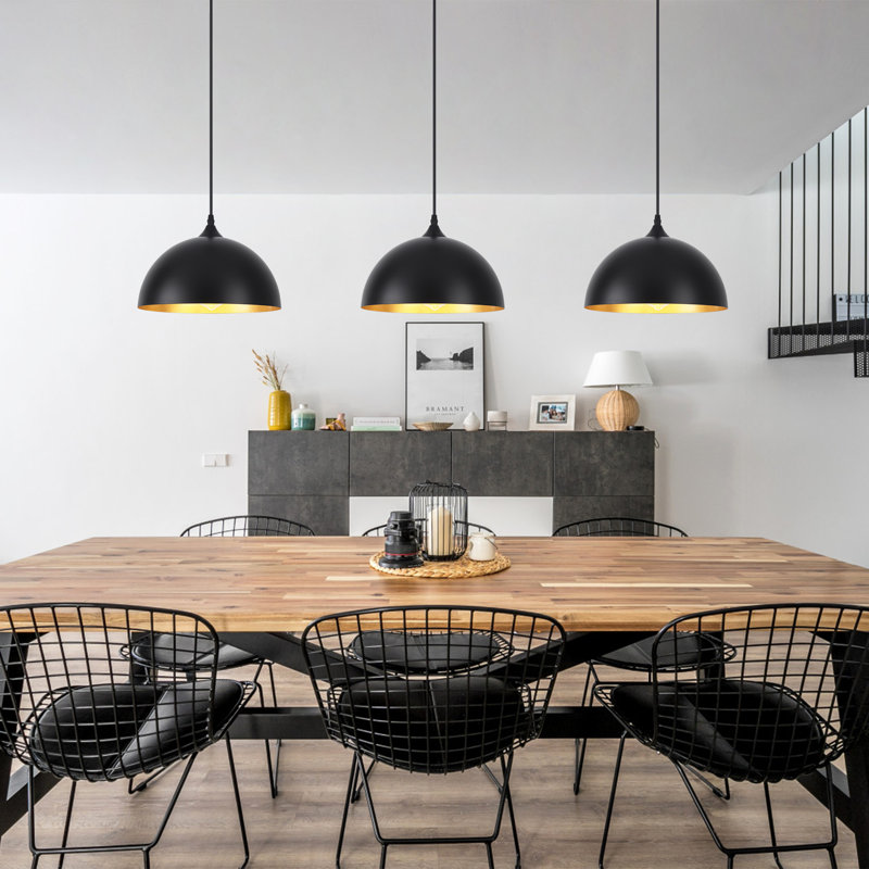 3 - Light 11.81'' Dome Pendant for Kitchen Island Modern Pendant Lighting Fixtures ( Set of 3), Black/Gold, 3
