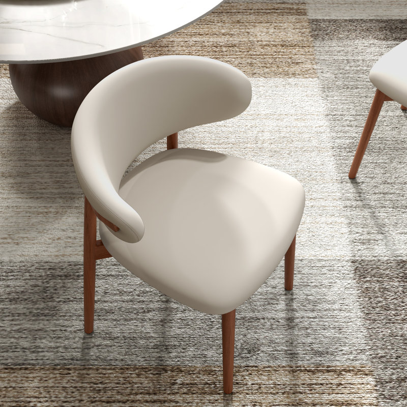 Ensemble de 2 chaises d'appoint en bois massif Midland revêtues de cuir noir / brun / brun foncé, Beige, Bois brun