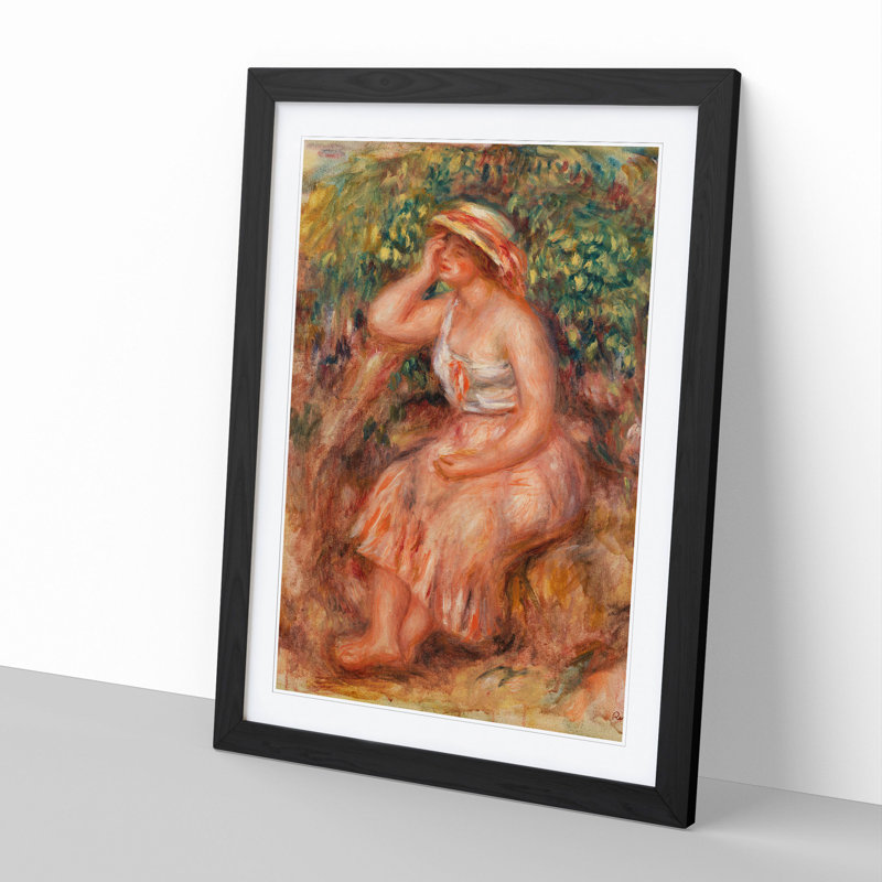 Woman Daydreaming by Pierre-Auguste Renoir - Picture Frame Painting, 36cm H x 27cm W x 2cm D, Black