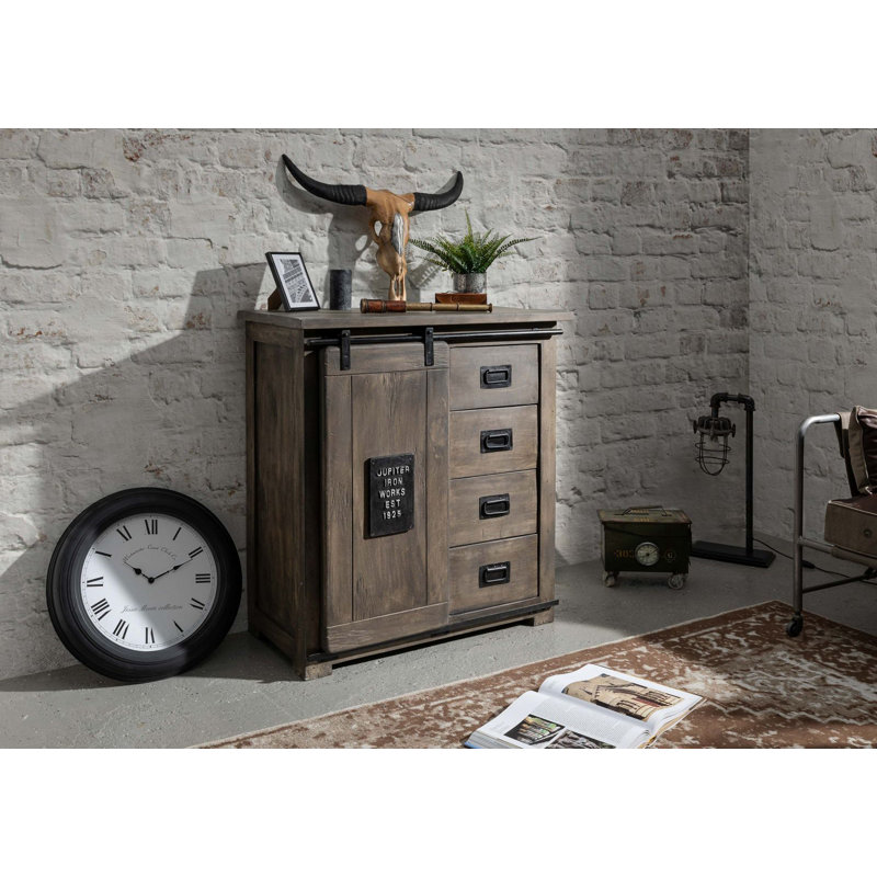 Railway Solid Wood 90cm W 4 - Drawer Chest of Drawers, Grey