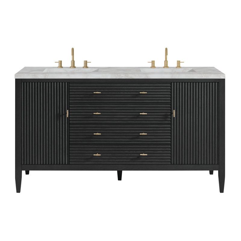 Myrrin 60'' W Double Vanity, Carbon Oak, Victorian Silver, 8" Widespread