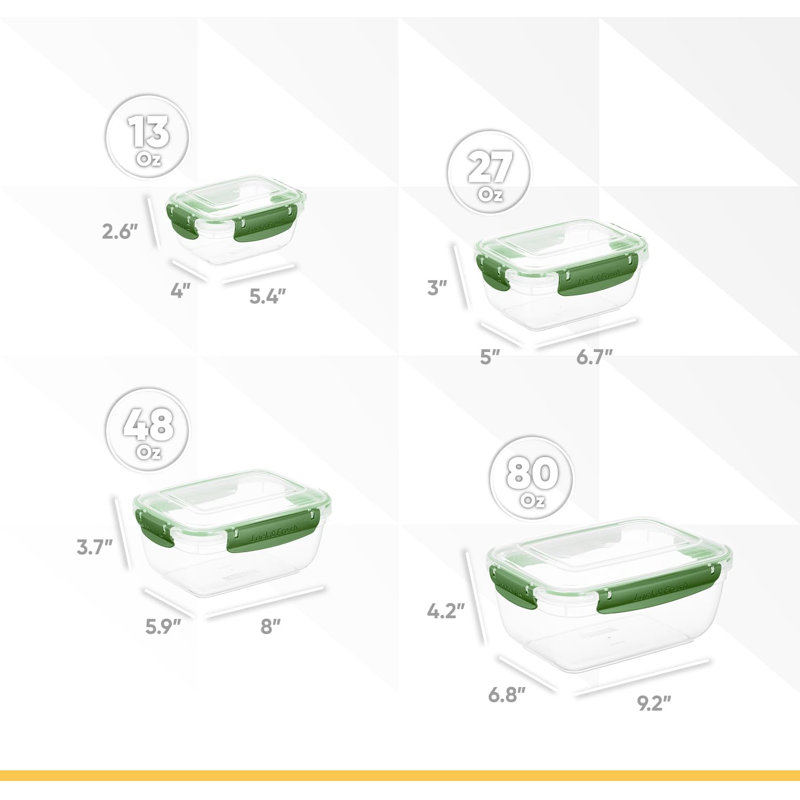 Plastic Food Storage Containers with Airtight Lids (Set of 4), Green/Clear